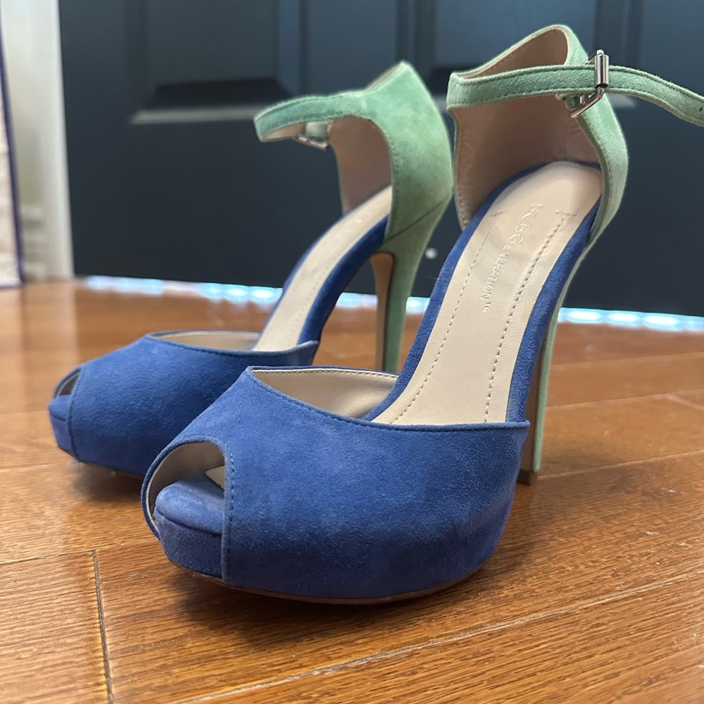 Blue and Green Peep Toe Heels